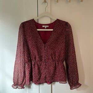 Madewell Floral Burgandy Flowy Button Down Blouse